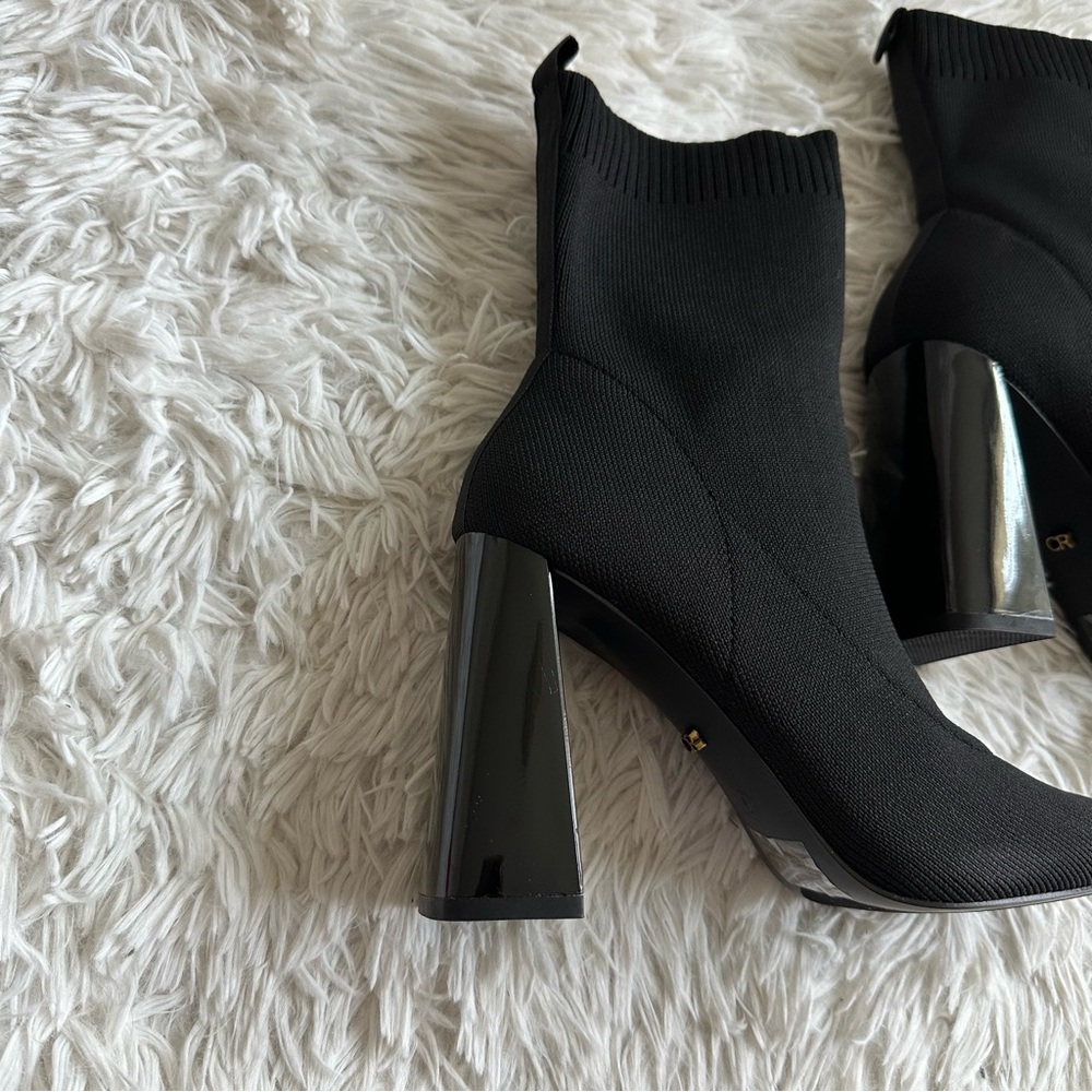Cape Robbin Faina Knit Sock Boots Block Heel Pointed Toe Black Size 7 New In Box - Picture 5 of 9